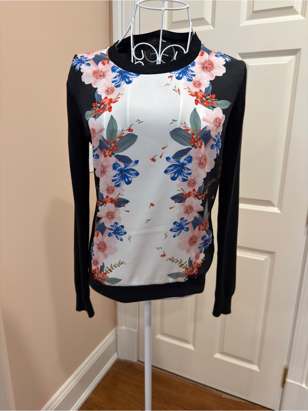 Ted Baker Black Floral Panel Long-Sleeve Women's Top